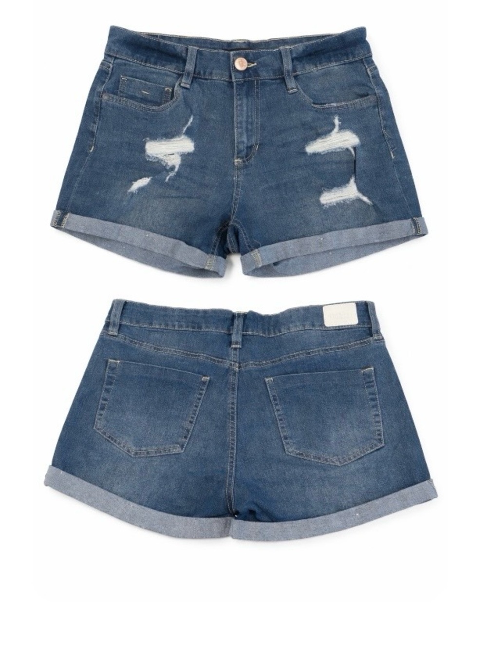 NWOT Dollhouse Blue Denim Jean Shorts StretchyDistressed Cuffed Size 7/8